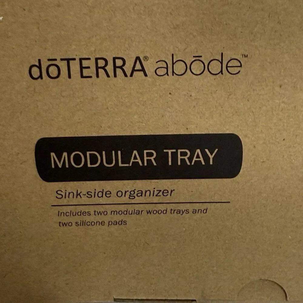 New doTERRA Abode 3-Piece Kitchen Set: Dish Soap Dispenser, Bubble Up, Wood Tray